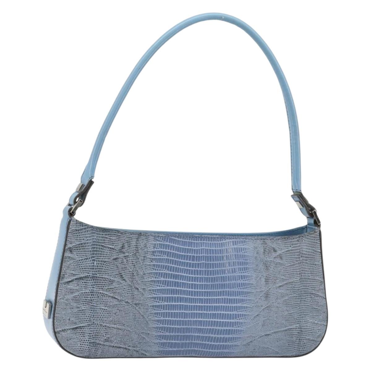 Salvatore Ferragamo Accessory Pouch Python Embossed Light Blue Auth 182999A