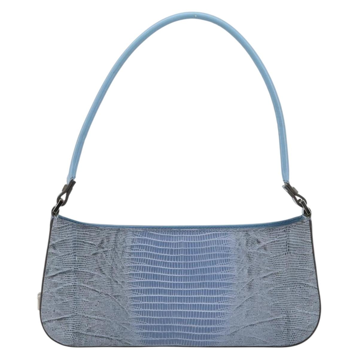 Salvatore Ferragamo Accessory Pouch Python Embossed Light Blue Auth 182999A