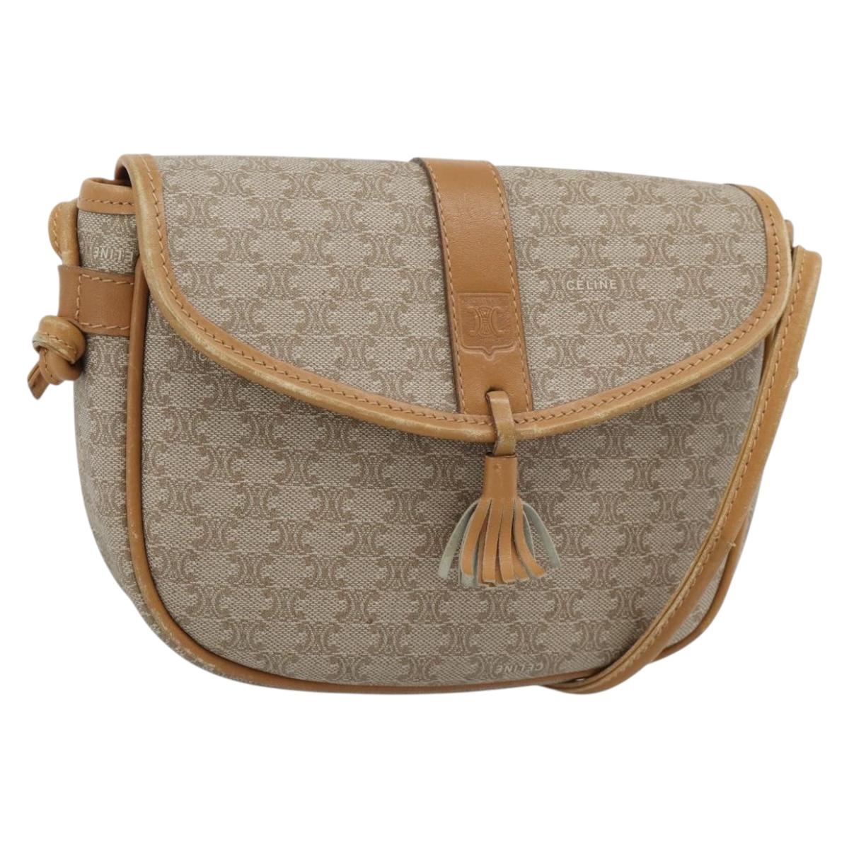 CELINE Macadam Canvas Shoulder Bag PVC Beige Gold Auth 183000A