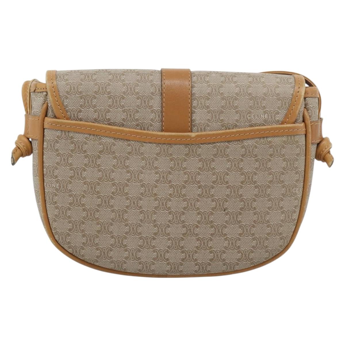 CELINE Macadam Canvas Shoulder Bag PVC Beige Gold Auth 183000A