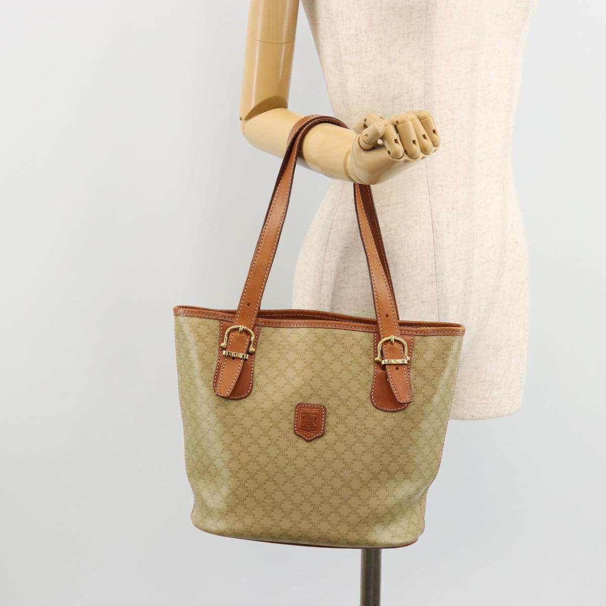 CELINE Macadam Canvas Tote Bag PVC Beige Gold Auth 183002