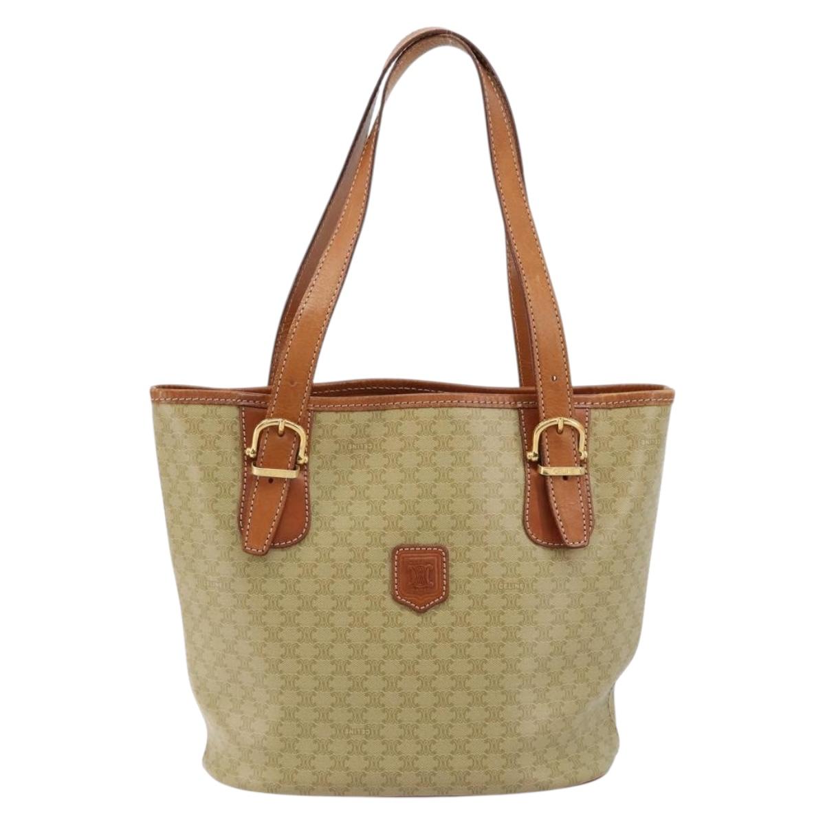 CELINE Macadam Canvas Tote Bag PVC Beige Gold Auth 183002