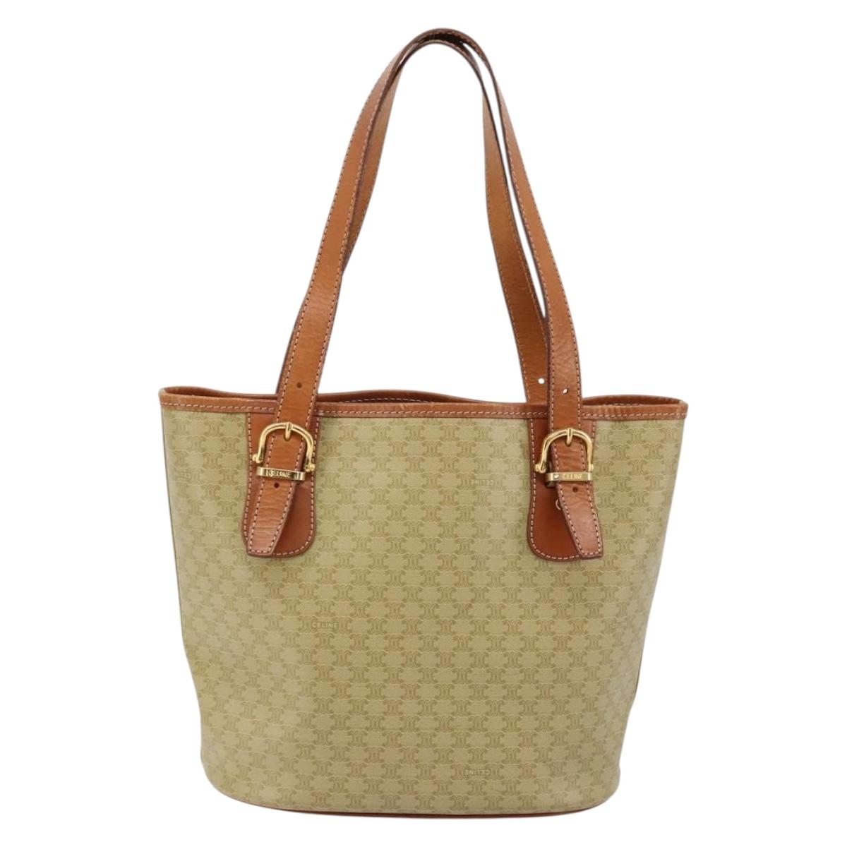 CELINE Macadam Canvas Tote Bag PVC Beige Gold Auth 183002
