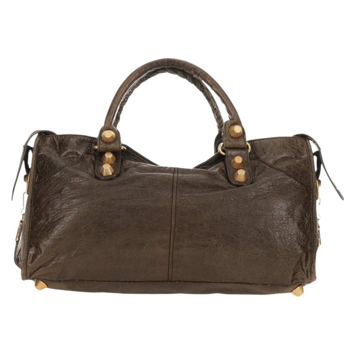 BALENCIAGA The Giant Part Time Bag Leather 2way Brown Gold 173082 Auth 183007M
