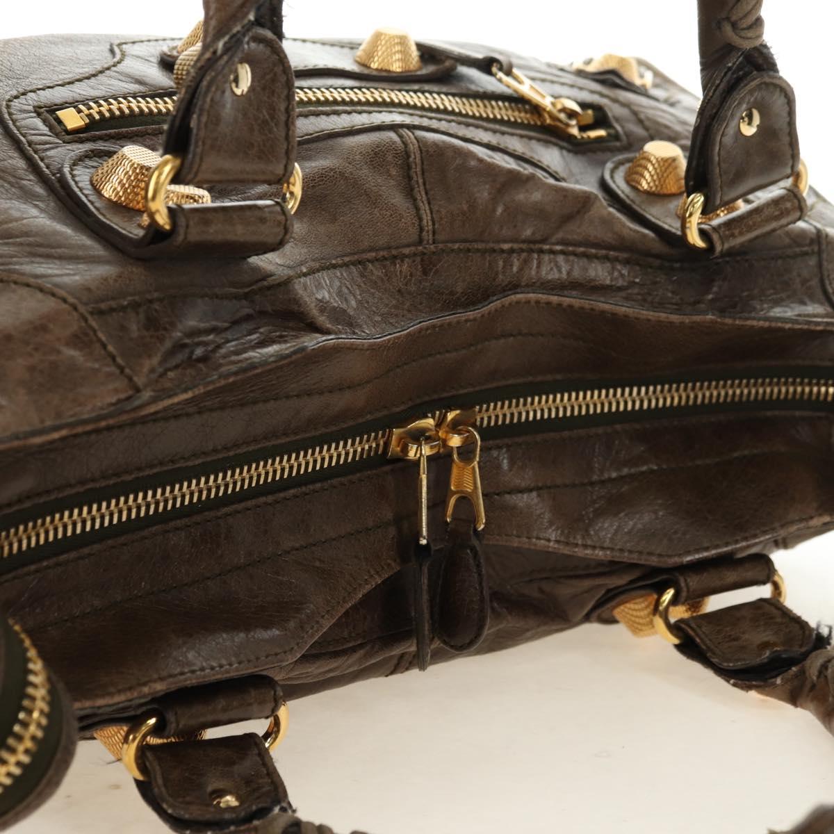BALENCIAGA The Giant Part Time Bag Leather 2way Brown Gold 173082 Auth 183007M