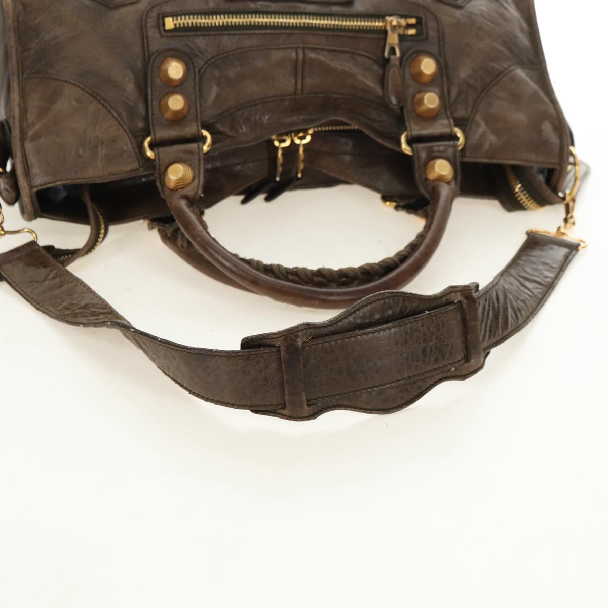 BALENCIAGA The Giant Part Time Bag Leather 2way Brown Gold 173082 Auth 183007M