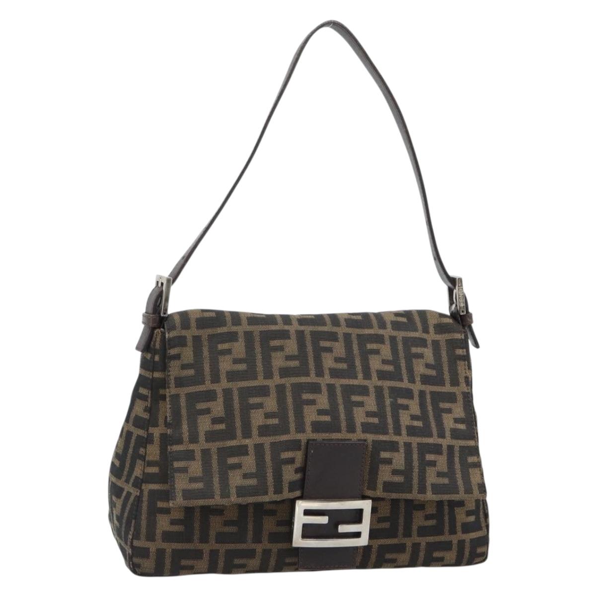 FENDI Zucca Canvas Mamma Baguette Shoulder Bag Black Brown Auth 183009M