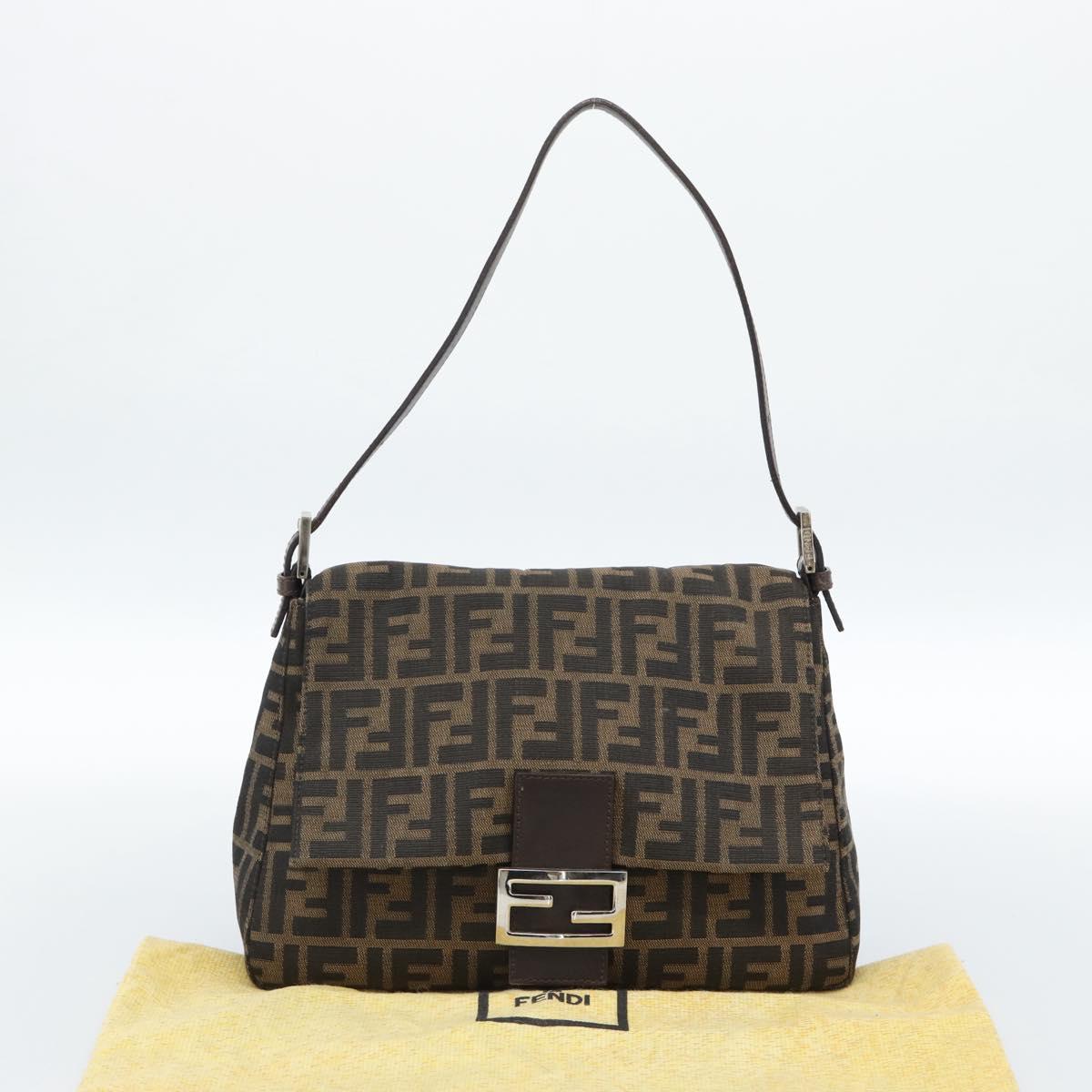 FENDI Zucca Canvas Mamma Baguette Shoulder Bag Black Brown Auth 183009M