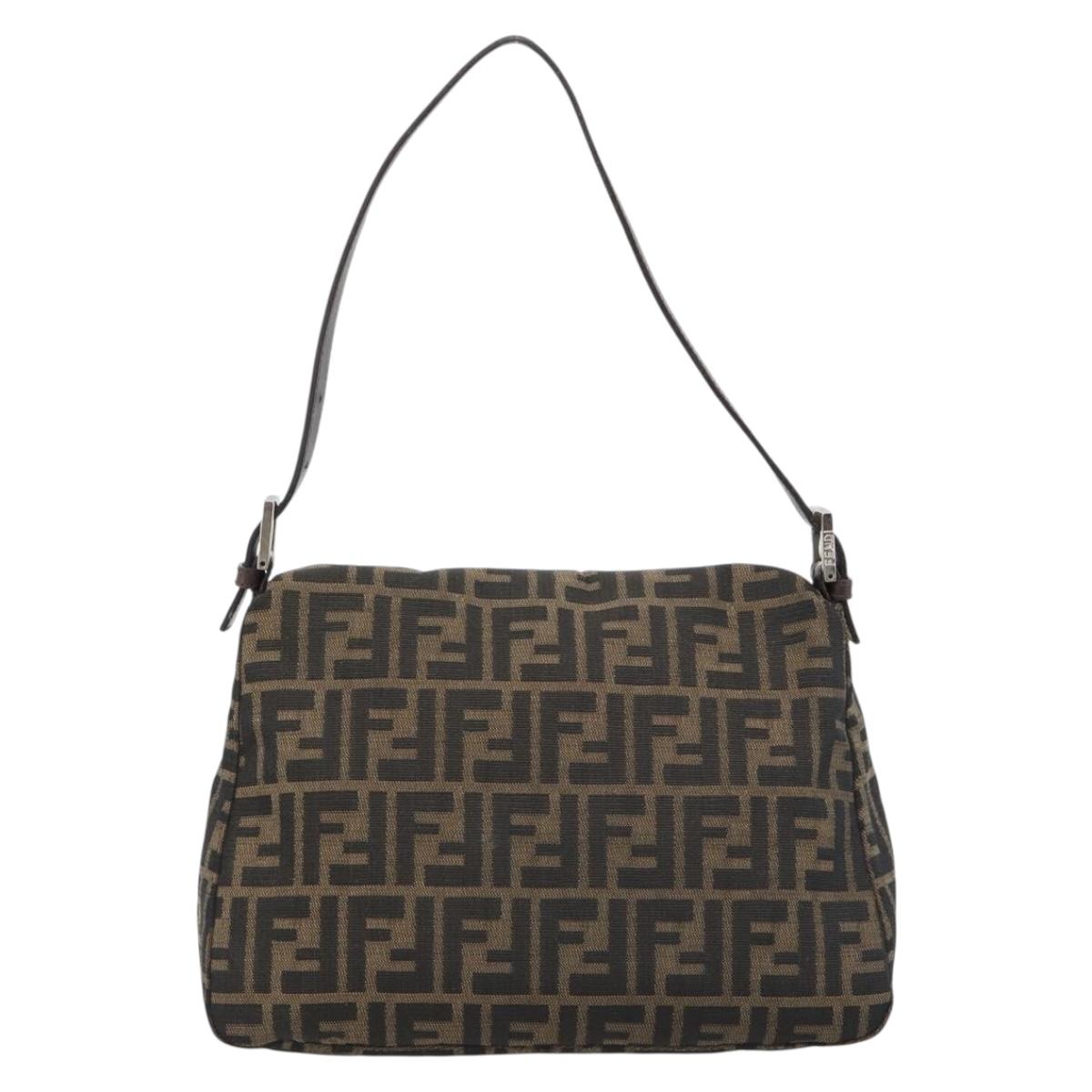 FENDI Zucca Canvas Mamma Baguette Shoulder Bag Black Brown Auth 183009M