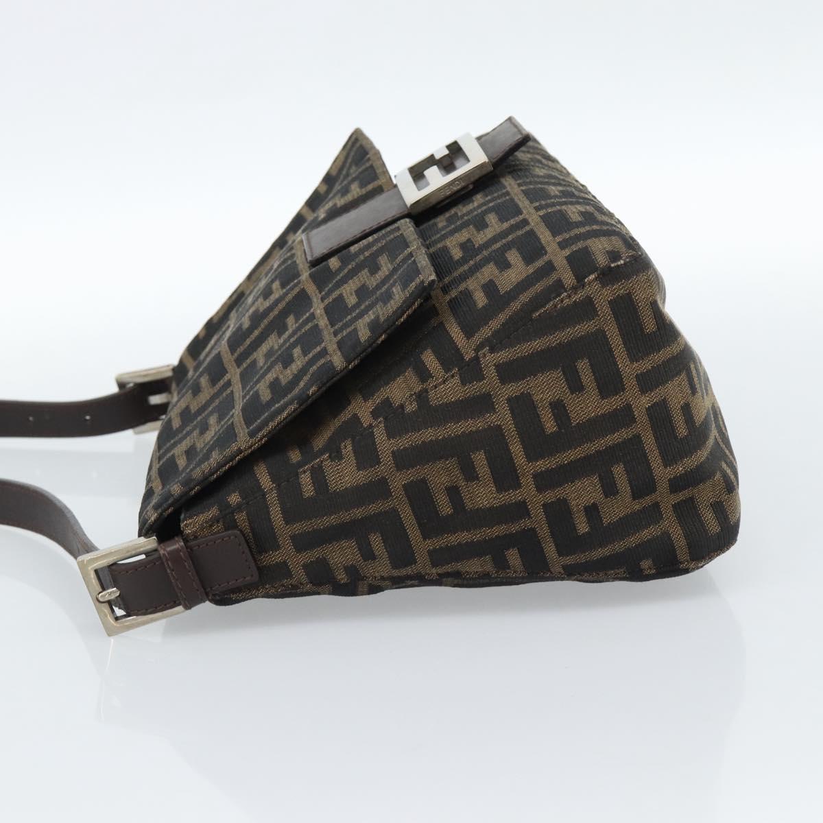 FENDI Zucca Canvas Mamma Baguette Shoulder Bag Black Brown Auth 183009M