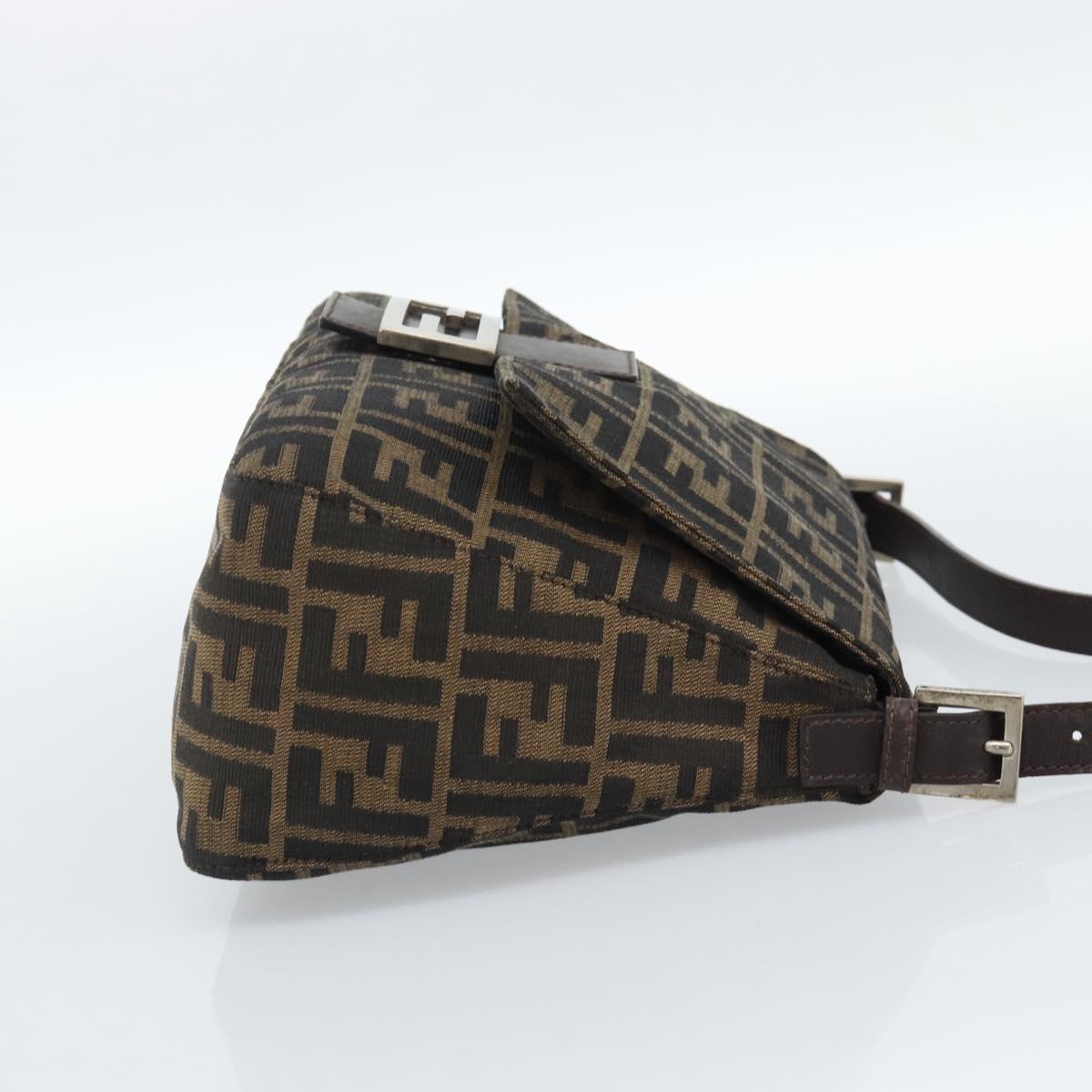 FENDI Zucca Canvas Mamma Baguette Shoulder Bag Black Brown Auth 183009M