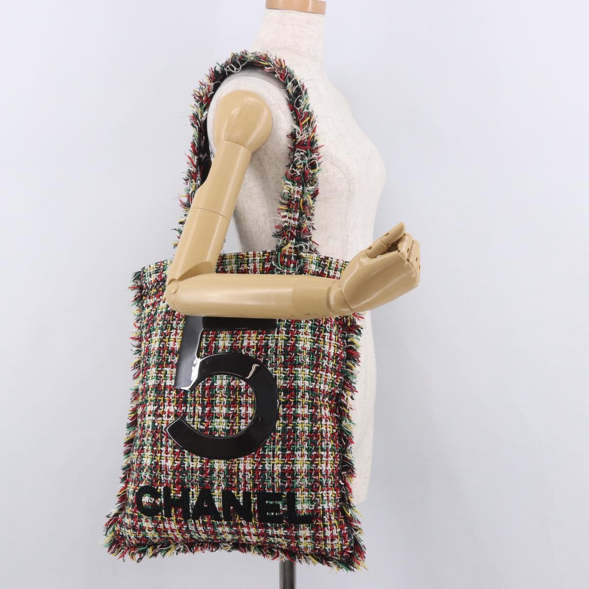 CHANEL Tote Bag Tweed Multicolor CC Auth 183010SM