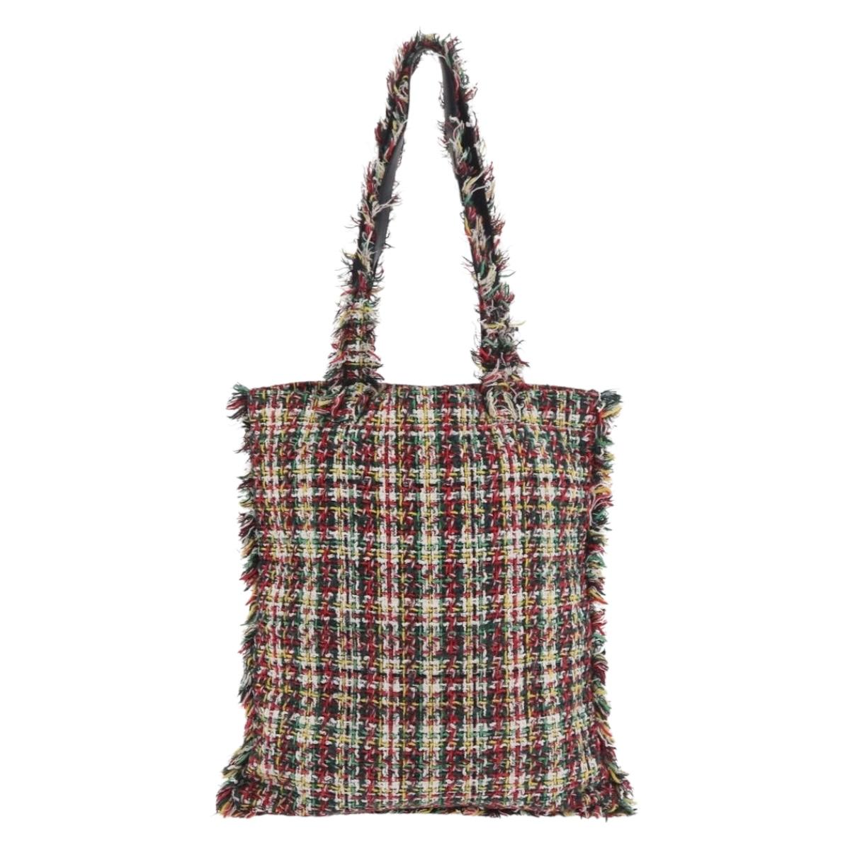 CHANEL Tote Bag Tweed Multicolor CC Auth 183010SM
