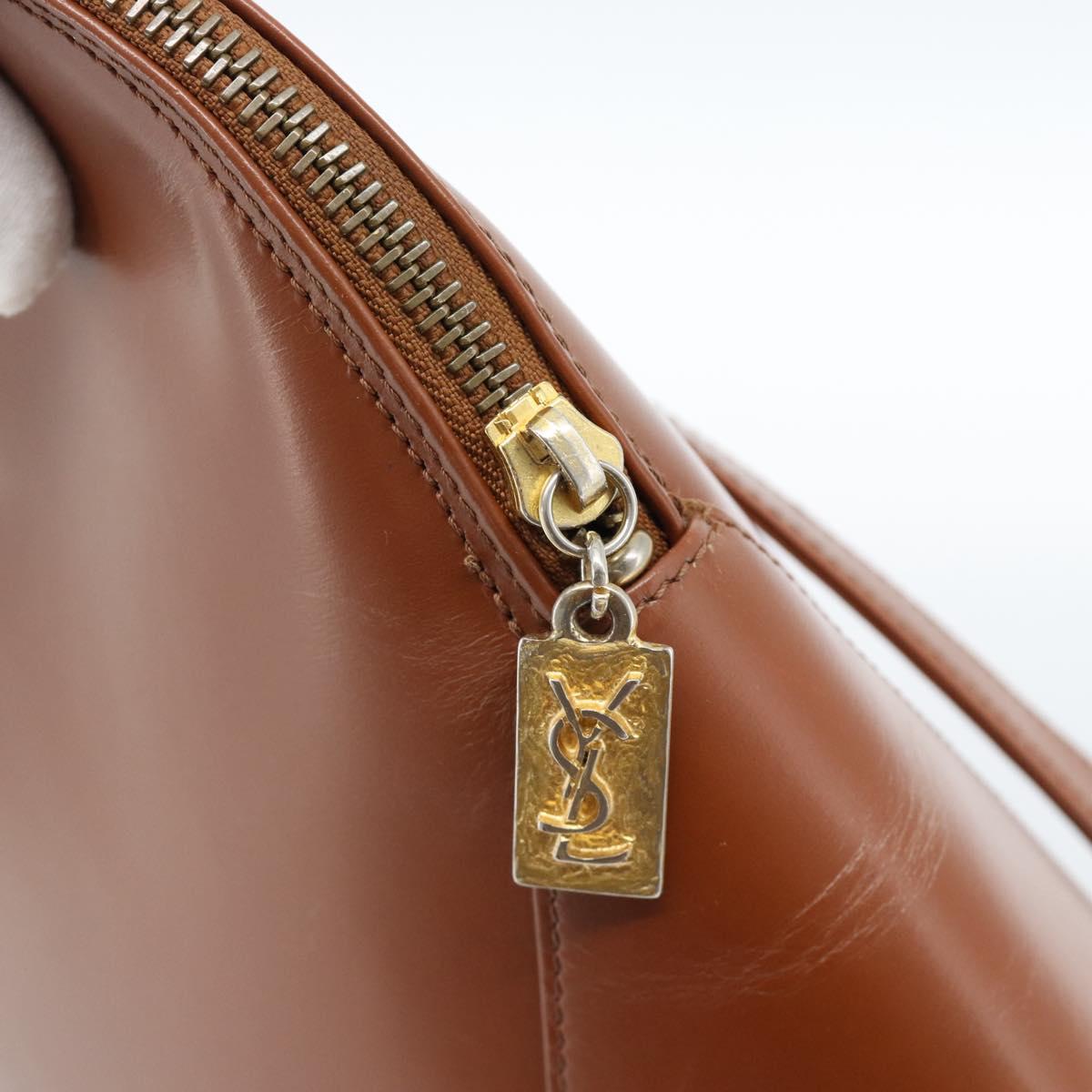 SAINT LAURENT Hand Bag Leather 2way Brown Gold Auth 183013