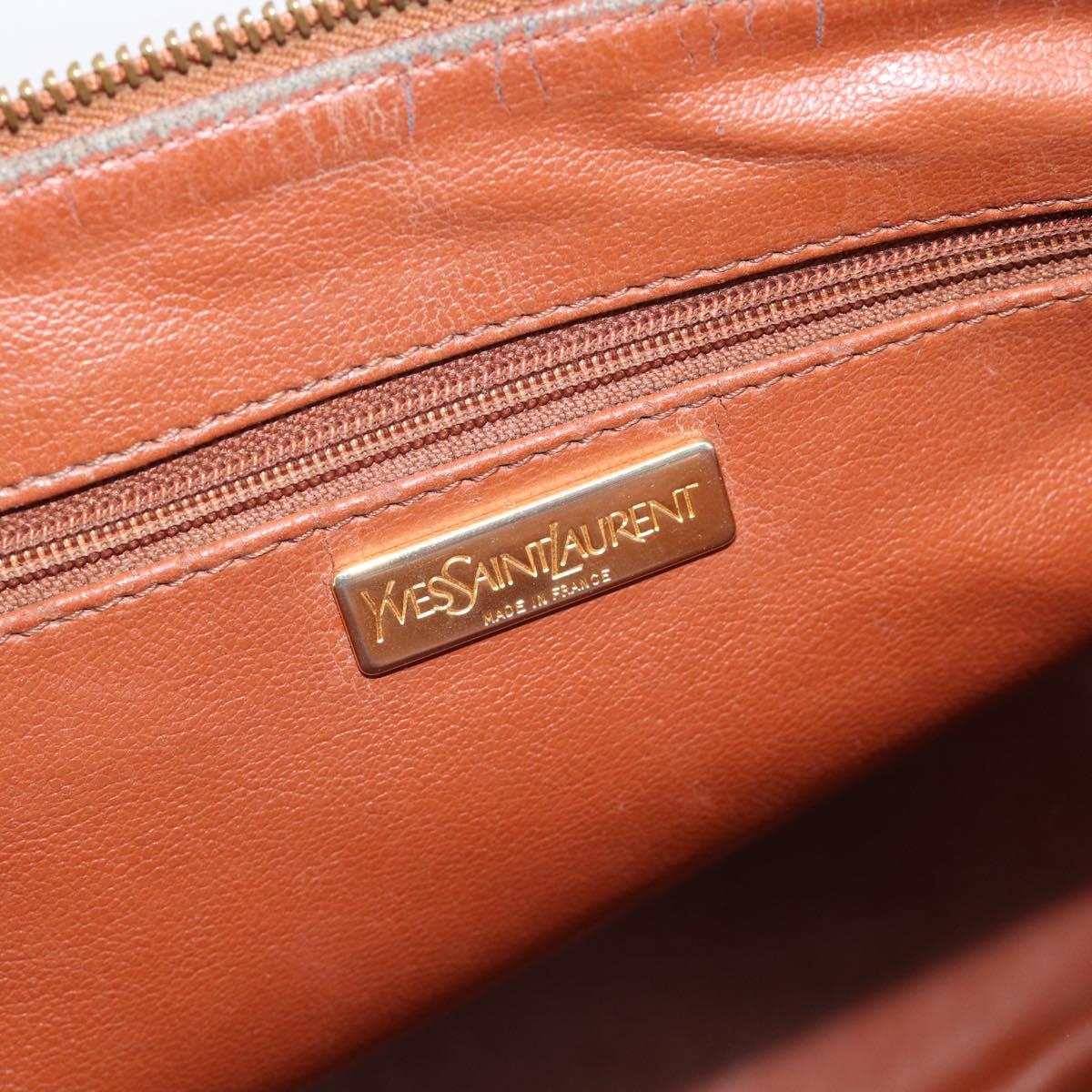 SAINT LAURENT Hand Bag Leather 2way Brown Gold Auth 183013