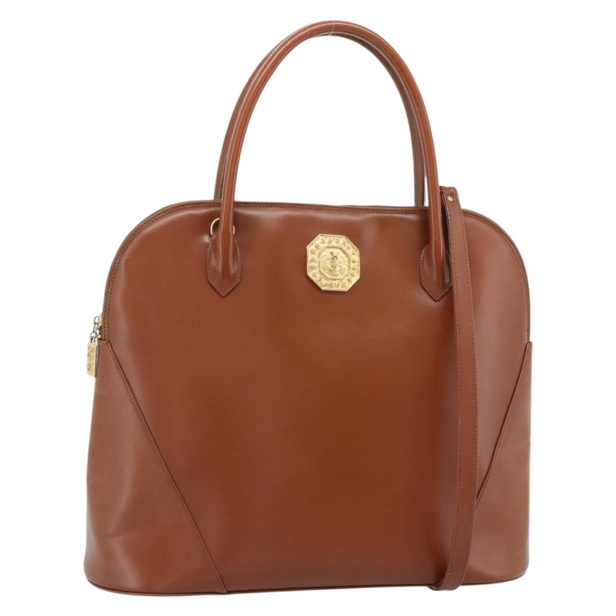 SAINT LAURENT Hand Bag Leather 2way Brown Gold Auth 183013