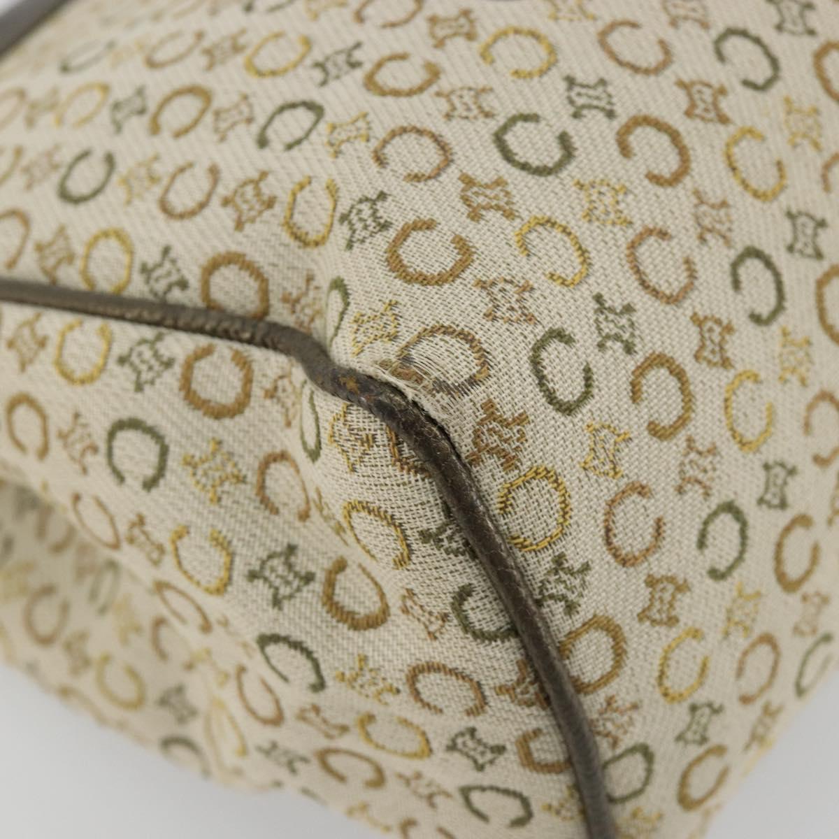 CELINE C Macadam Canvas Hand Bag Leather Beige Silver Auth 183014