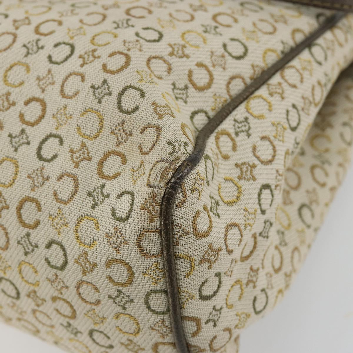 CELINE C Macadam Canvas Hand Bag Leather Beige Silver Auth 183014