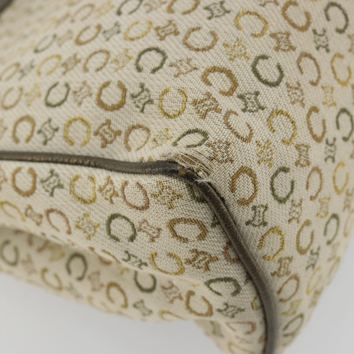 CELINE C Macadam Canvas Hand Bag Leather Beige Silver Auth 183014