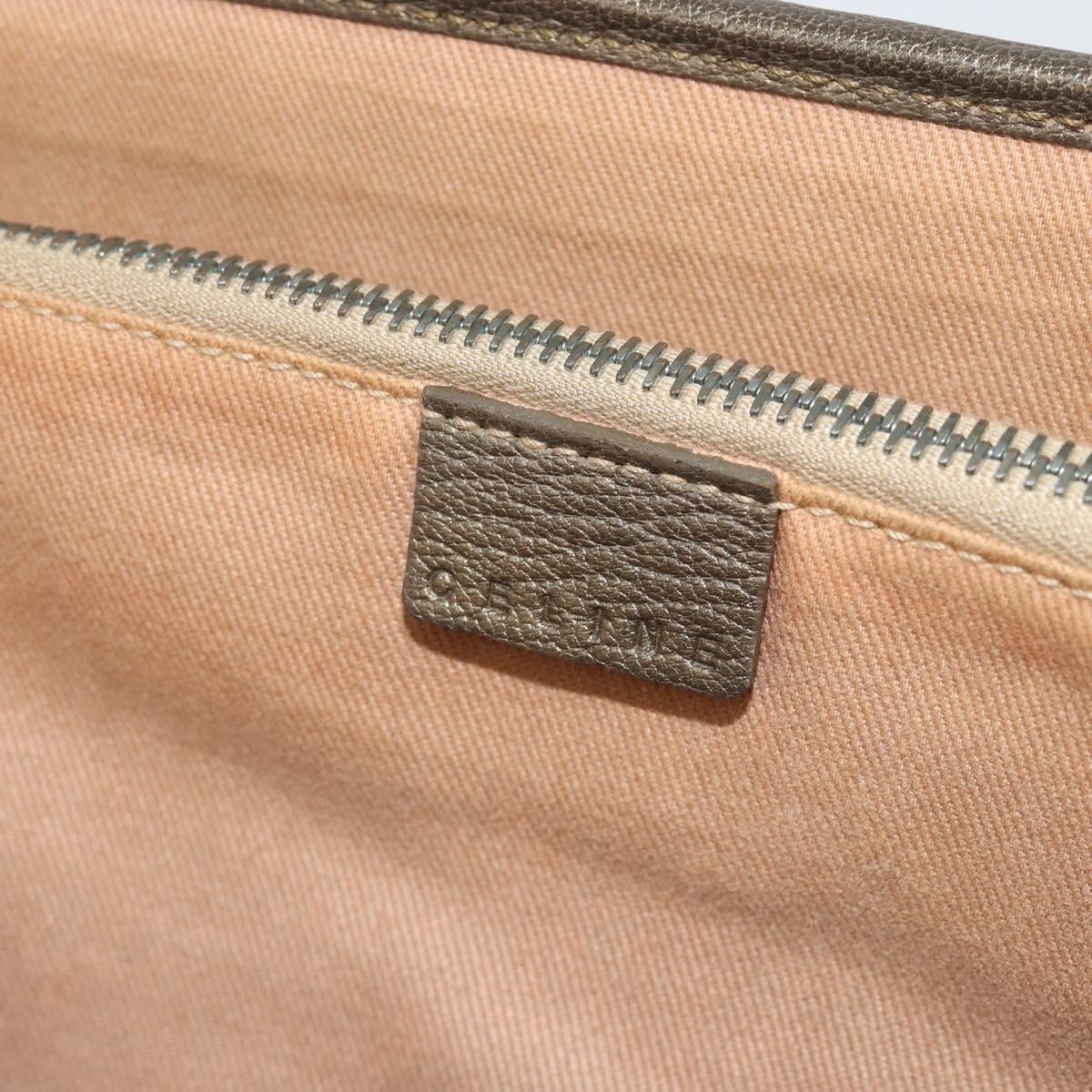 CELINE C Macadam Canvas Hand Bag Leather Beige Silver Auth 183014