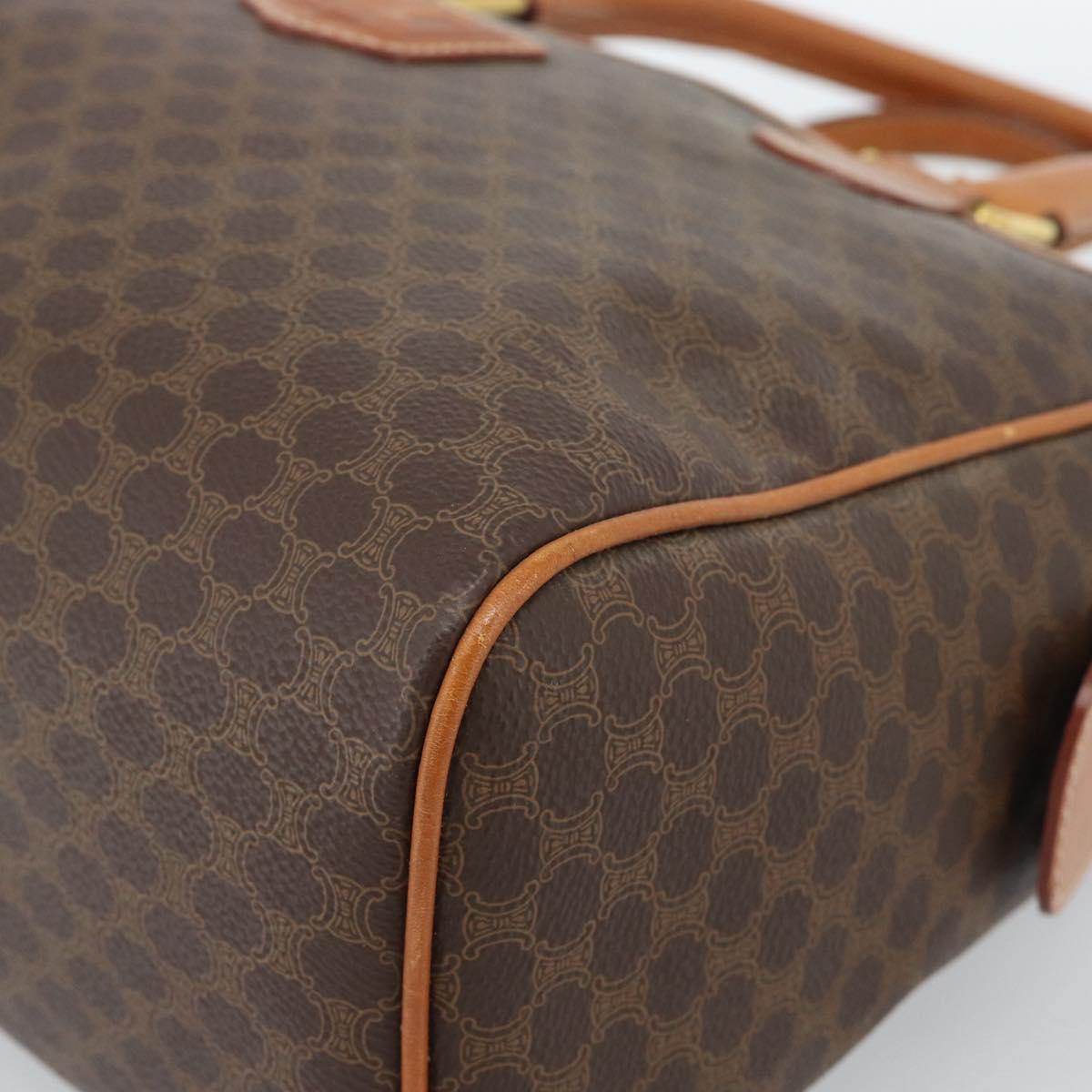 CELINE Macadam Canvas Boston Bag PVC Leather Brown Gold Auth 183015A