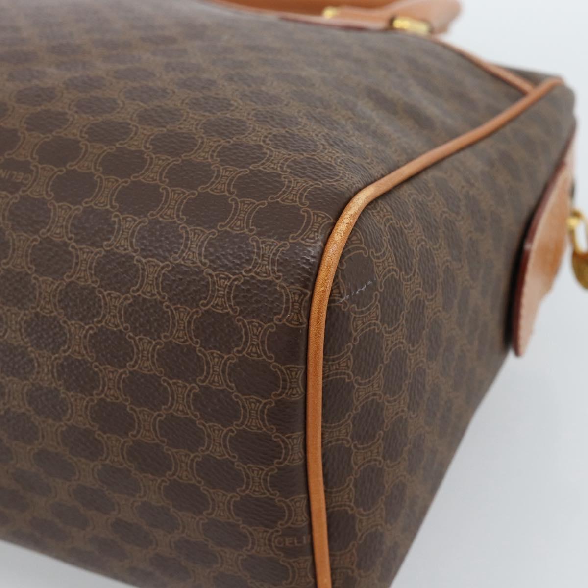 CELINE Macadam Canvas Boston Bag PVC Leather Brown Gold Auth 183015A