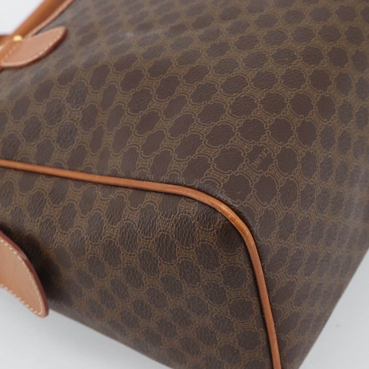 CELINE Macadam Canvas Boston Bag PVC Leather Brown Gold Auth 183015A
