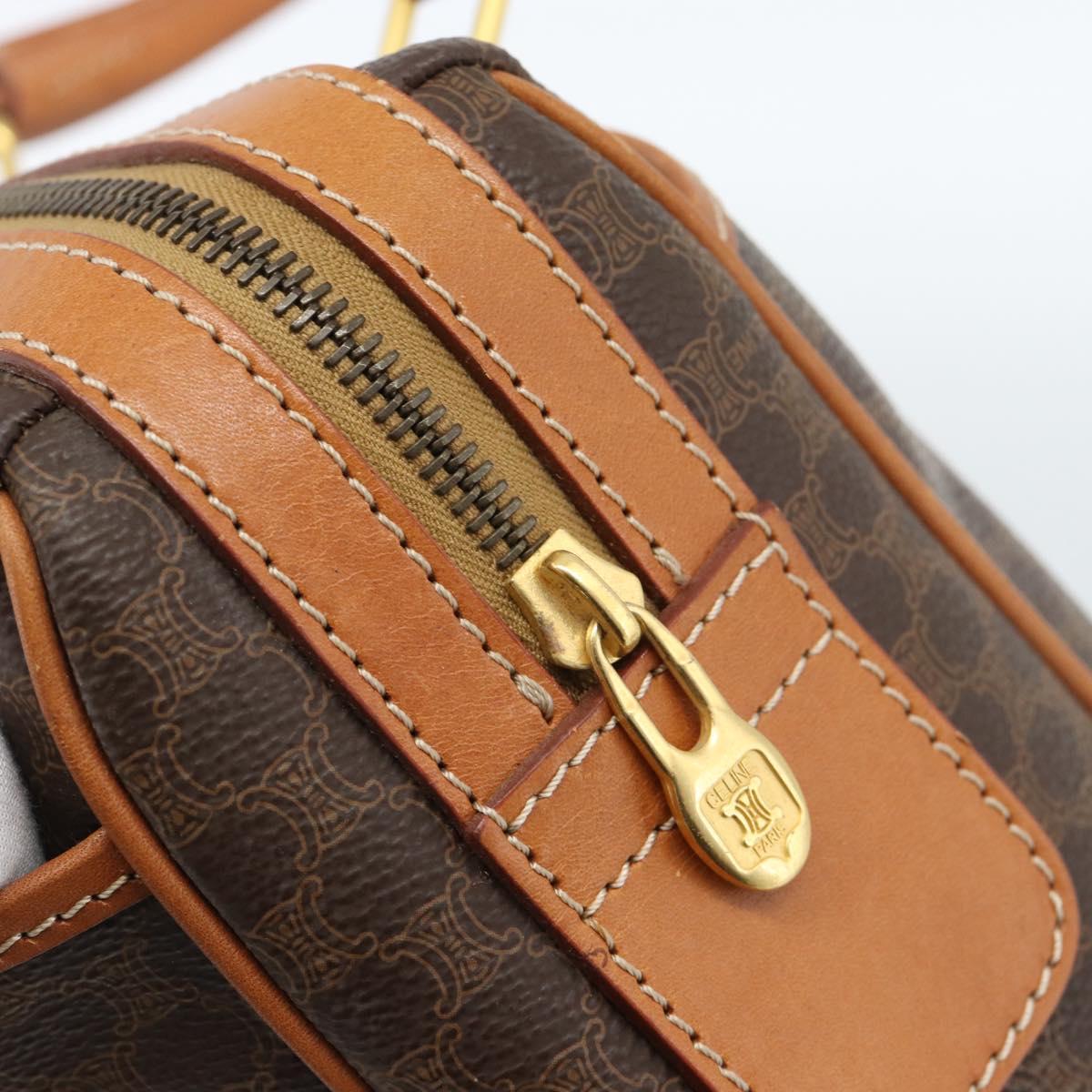 CELINE Macadam Canvas Boston Bag PVC Leather Brown Gold Auth 183015A