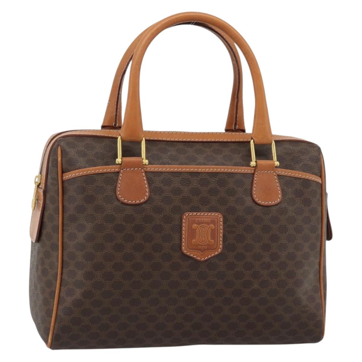 CELINE Macadam Canvas Boston Bag PVC Leather Brown Gold Auth 183015A