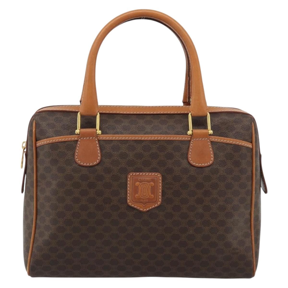 CELINE Macadam Canvas Boston Bag PVC Leather Brown Gold Auth 183015A