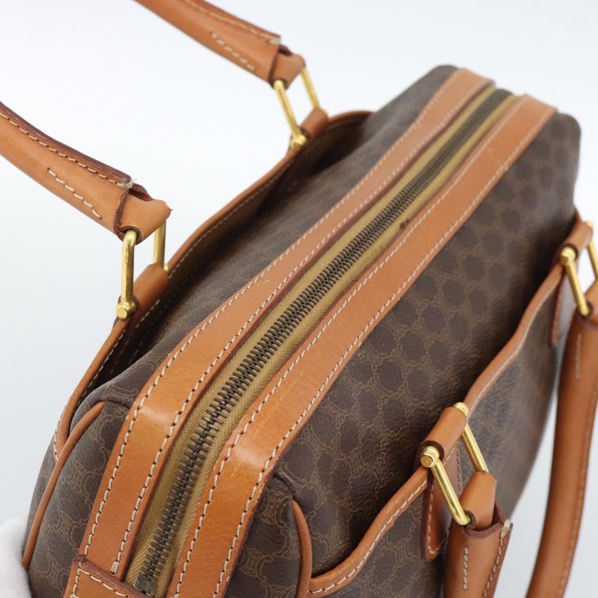 CELINE Macadam Canvas Boston Bag PVC Leather Brown Gold Auth 183015A