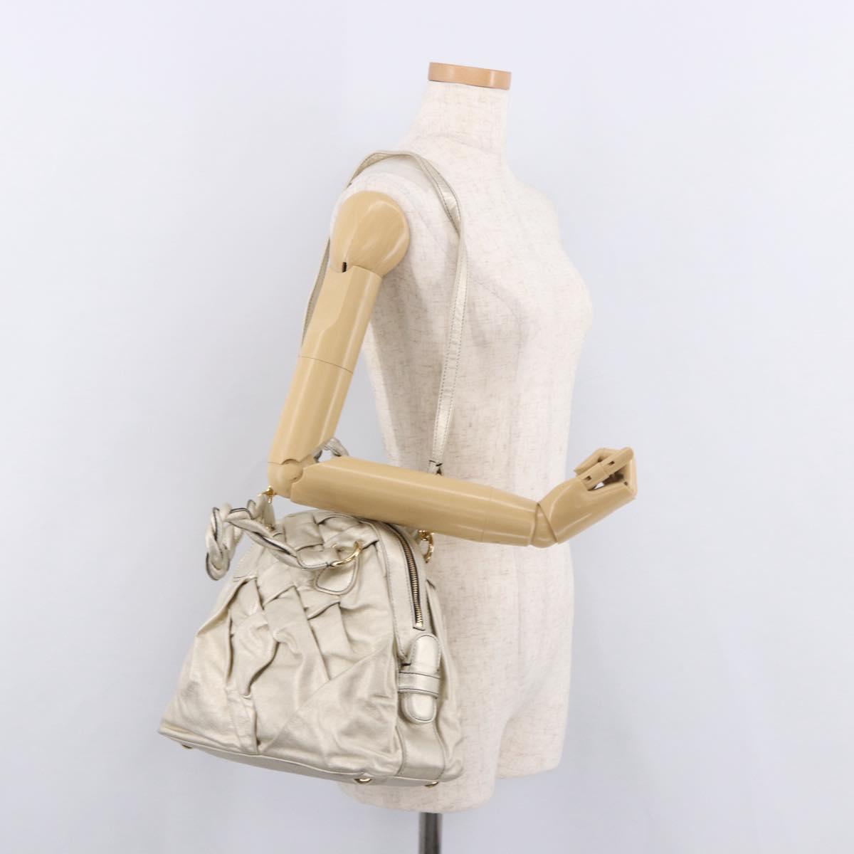 VALENTINO Hand Bag Leather 2way Gold Auth 183017A