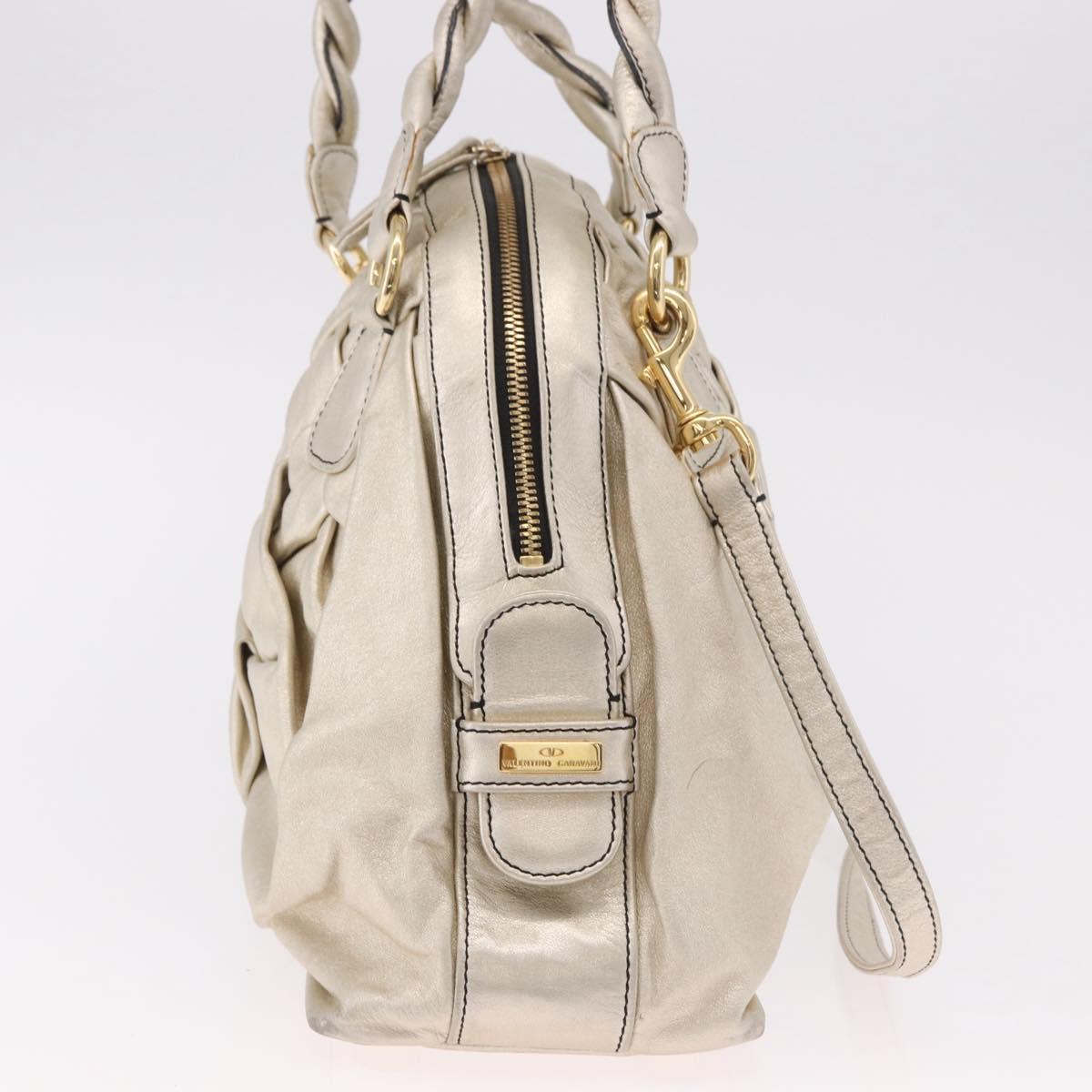 VALENTINO Hand Bag Leather 2way Gold Auth 183017A
