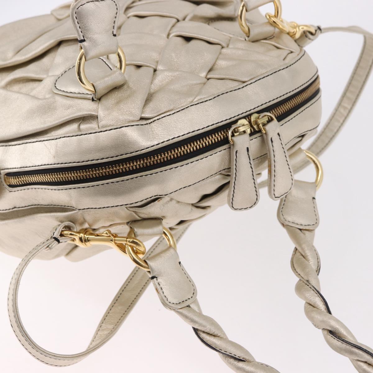 VALENTINO Hand Bag Leather 2way Gold Auth 183017A
