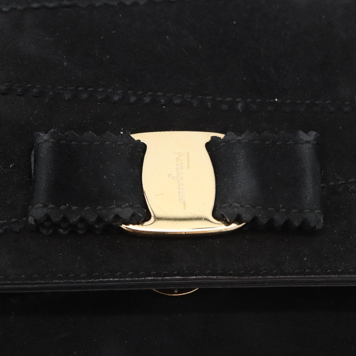 Salvatore Ferragamo Vala Chain Shoulder Bag Suede 2way Black Gold Auth 183018A