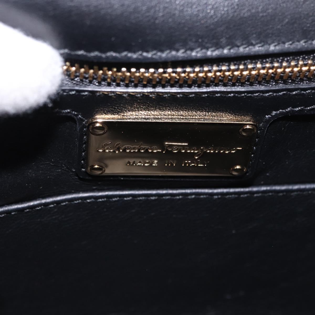 Salvatore Ferragamo Vala Chain Shoulder Bag Suede 2way Black Gold Auth 183018A