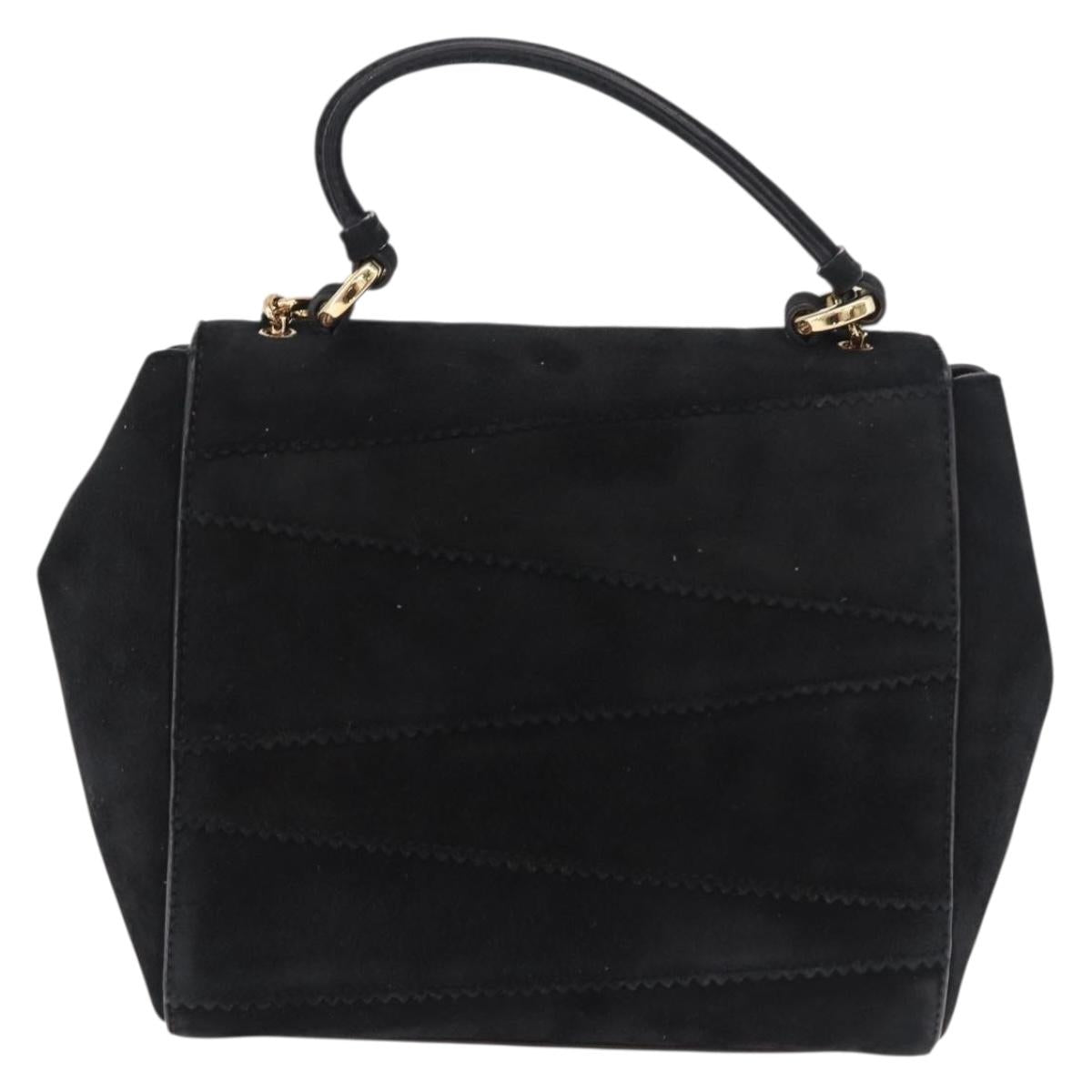 Salvatore Ferragamo Vala Chain Shoulder Bag Suede 2way Black Gold Auth 183018A