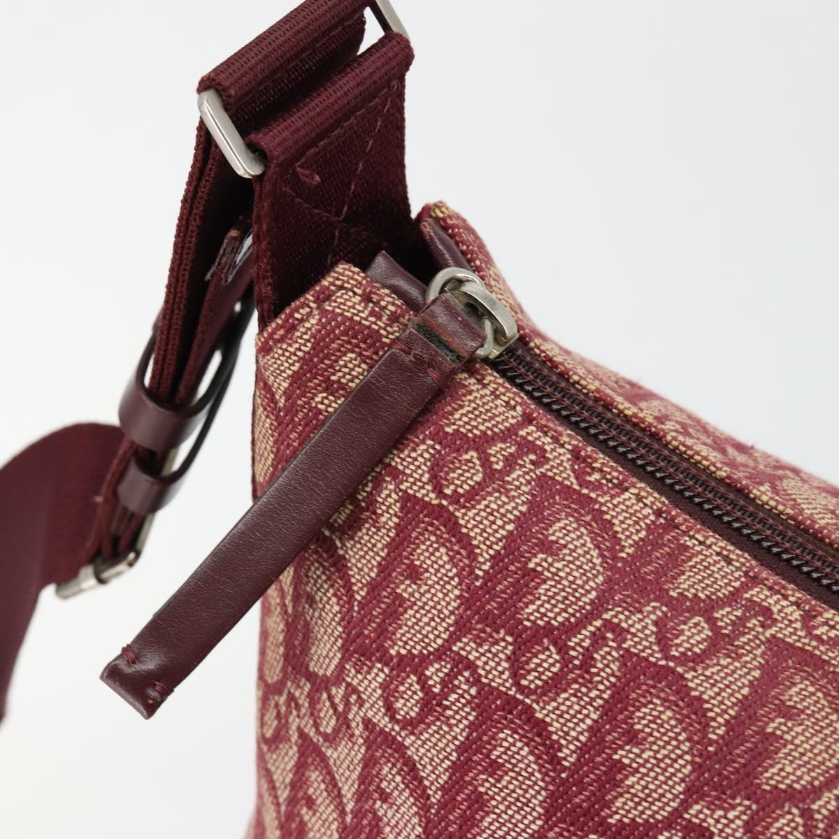 Christian Dior Trotter Canvas Shoulder Bag Red Silver Auth 183019A