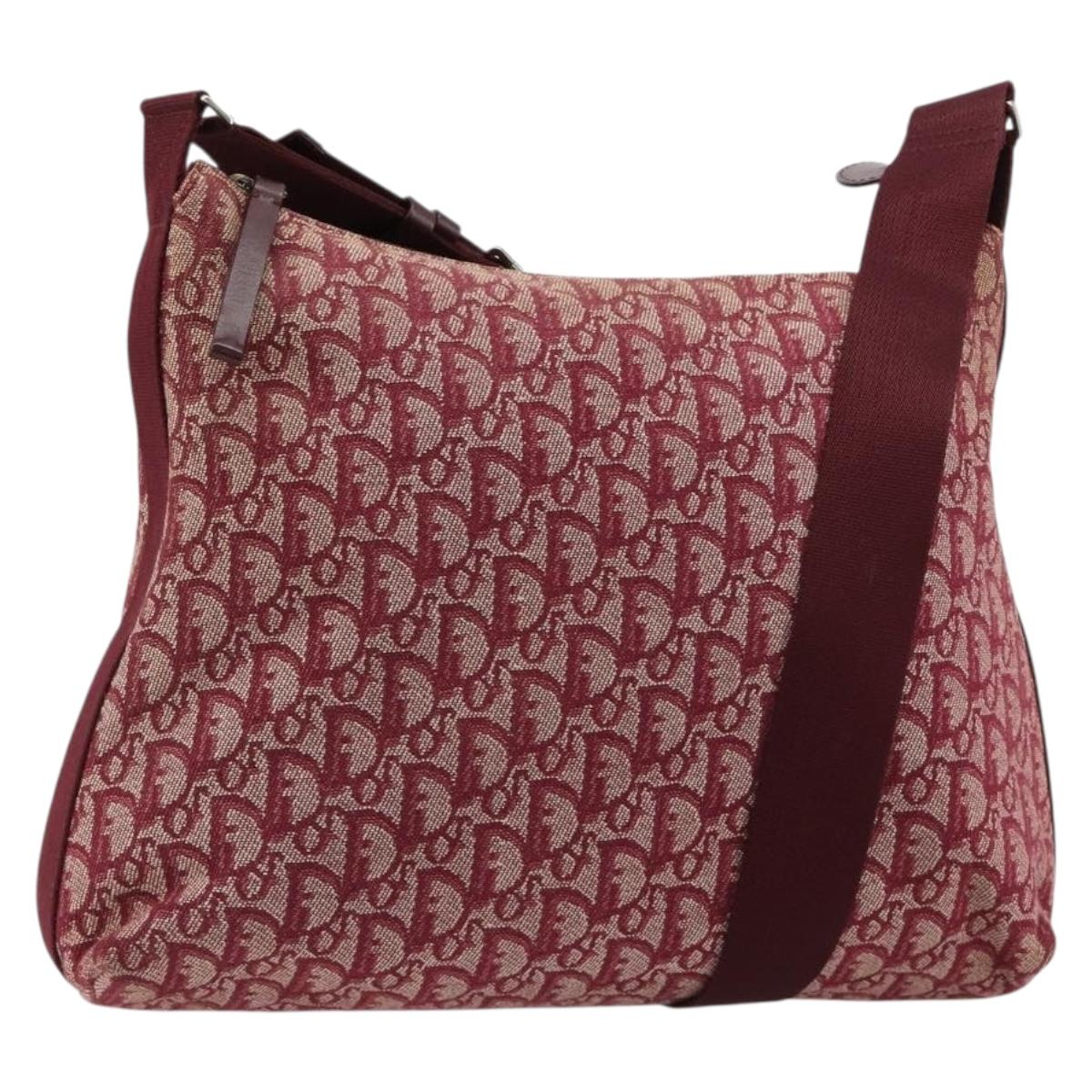 Christian Dior Trotter Canvas Shoulder Bag Red Silver Auth 183019A