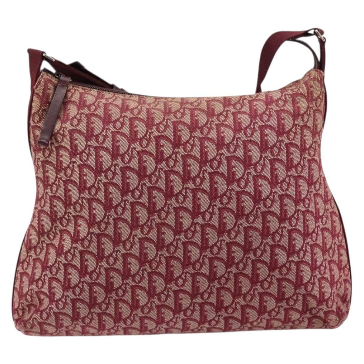 Christian Dior Trotter Canvas Shoulder Bag Red Silver Auth 183019A