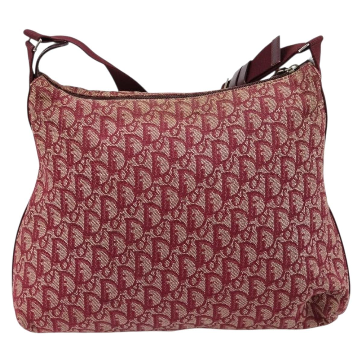 Christian Dior Trotter Canvas Shoulder Bag Red Silver Auth 183019A
