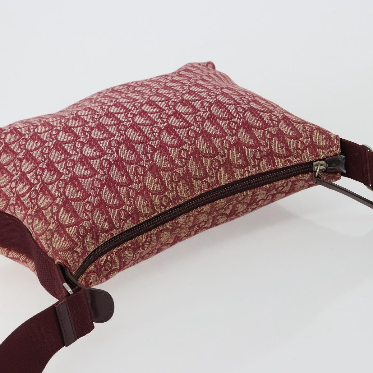 Christian Dior Trotter Canvas Shoulder Bag Red Silver Auth 183019A