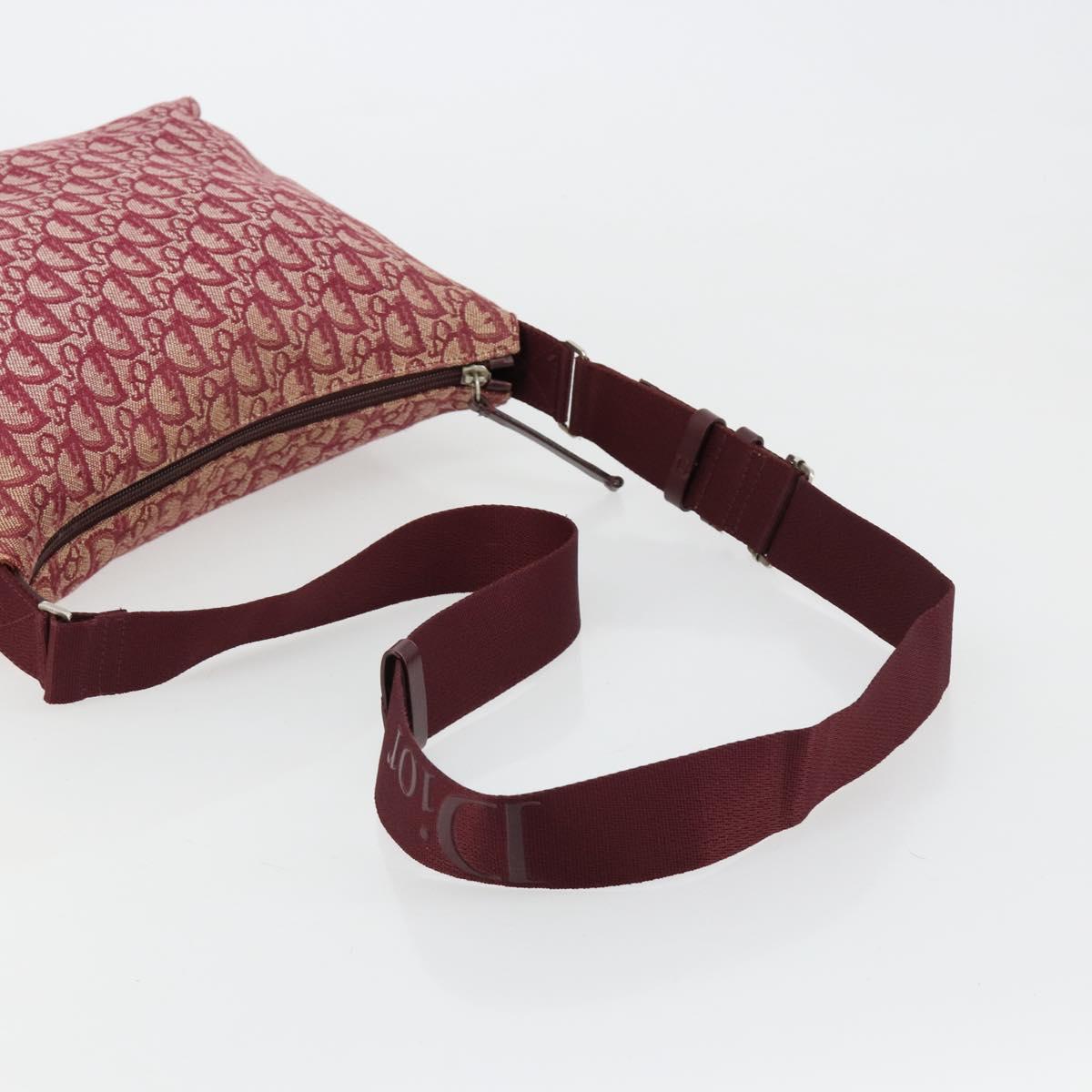 Christian Dior Trotter Canvas Shoulder Bag Red Silver Auth 183019A