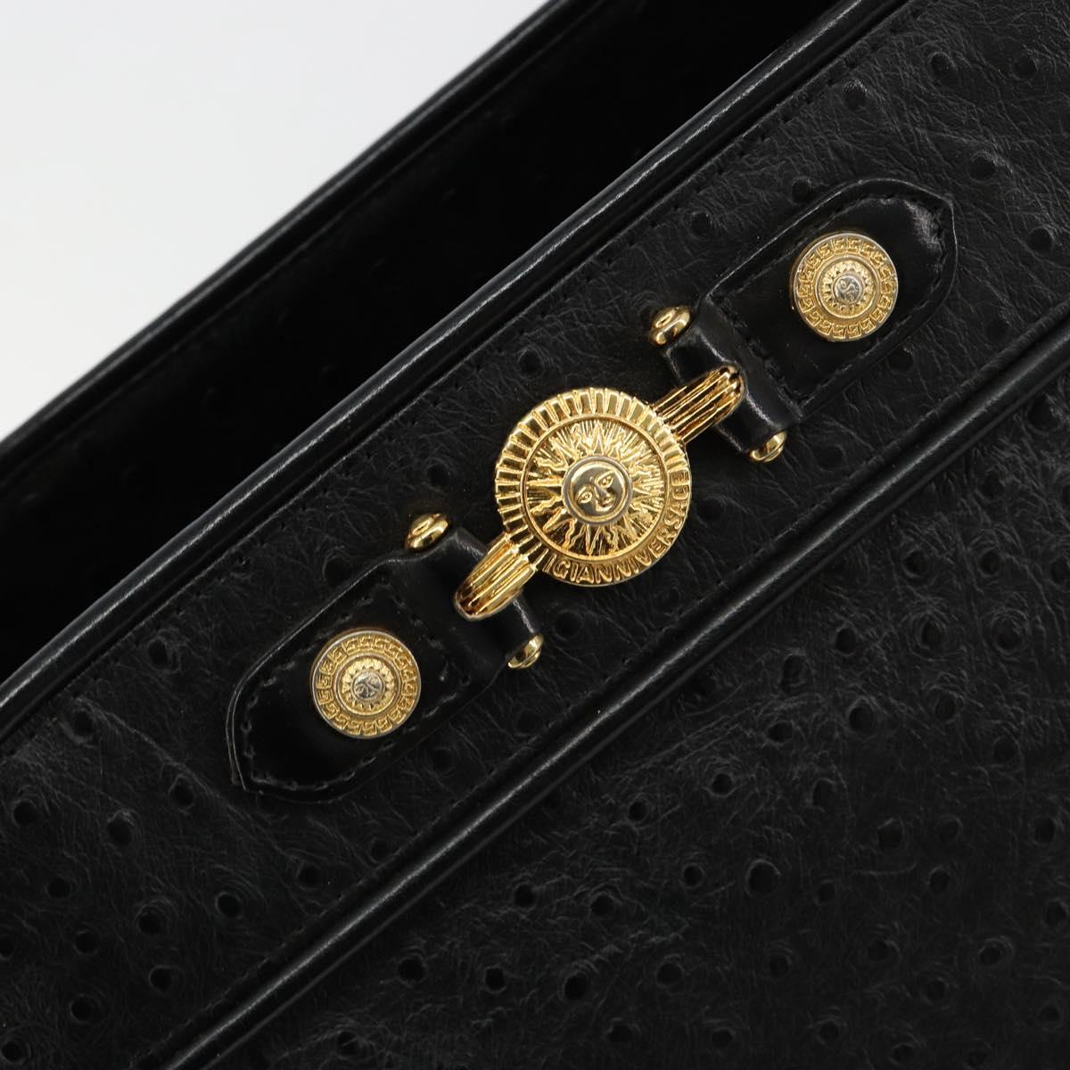 Gianni Versace Shoulder Bag Leather Embossed Black Gold Auth 183020