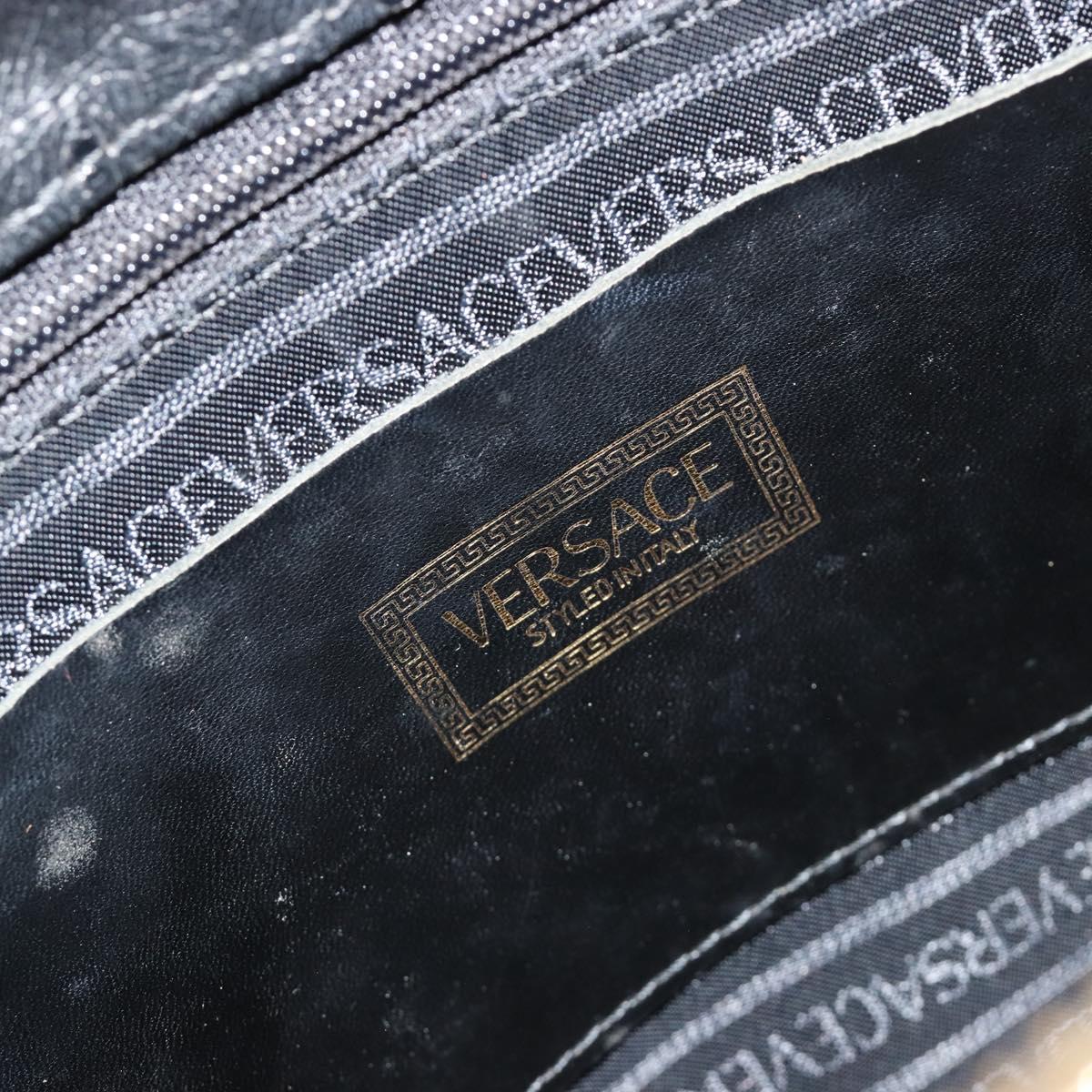 Gianni Versace Shoulder Bag Leather Embossed Black Gold Auth 183020