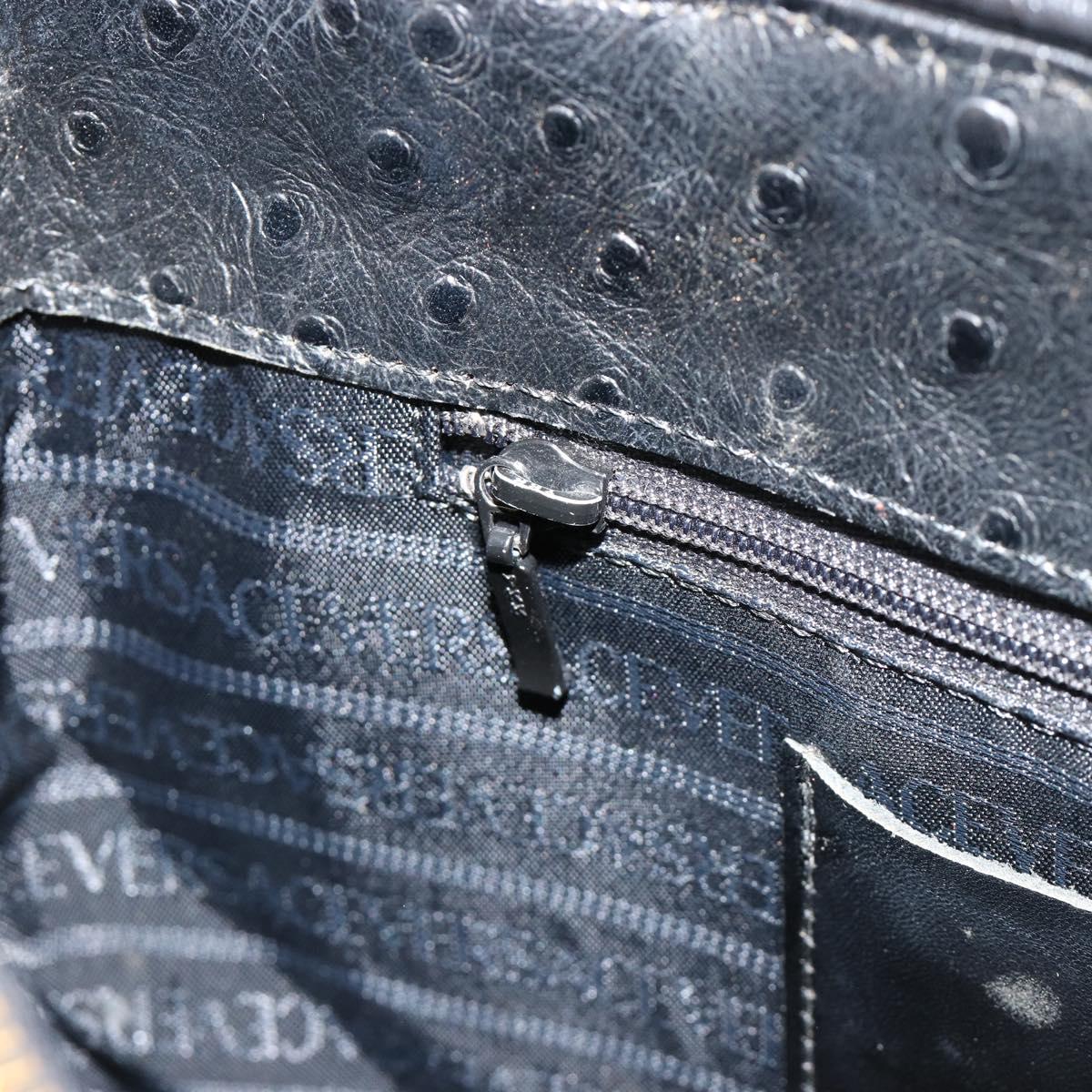 Gianni Versace Shoulder Bag Leather Embossed Black Gold Auth 183020