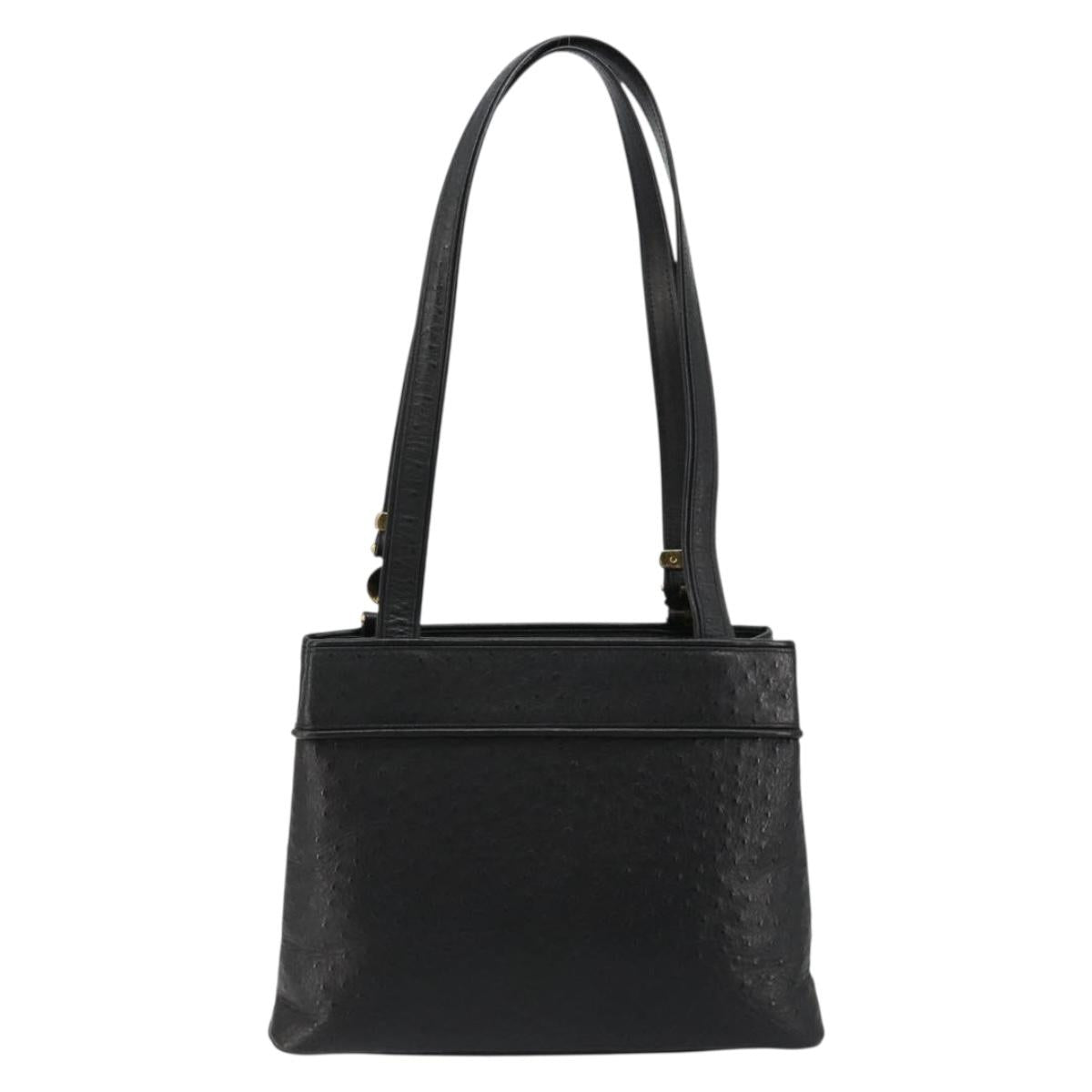 Gianni Versace Shoulder Bag Leather Embossed Black Gold Auth 183020