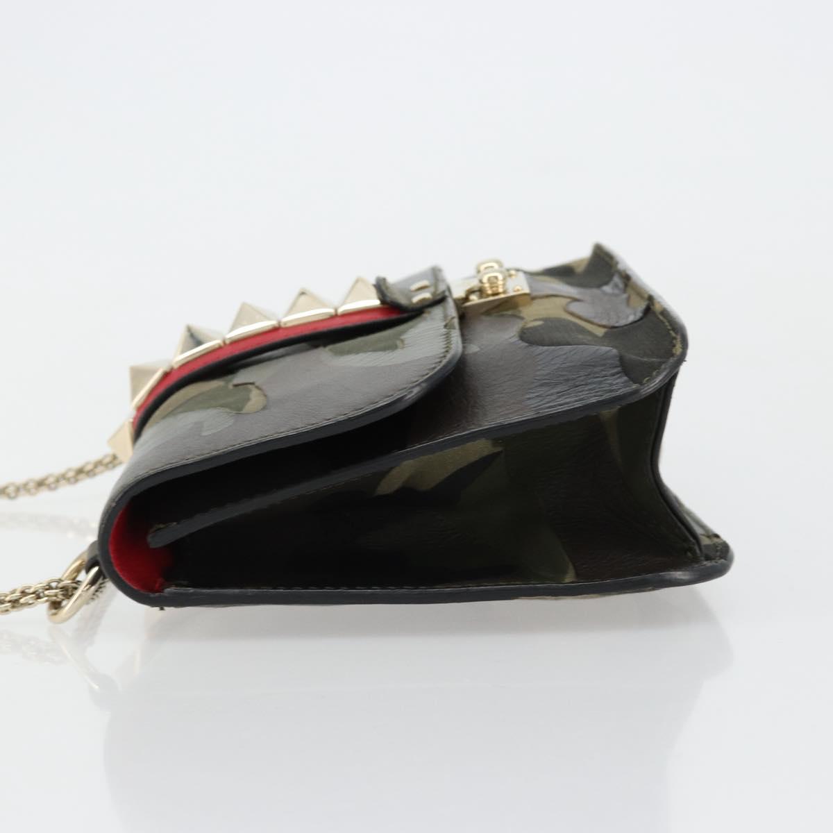 VALENTINO Chain Shoulder Bag Leather Green Gold Auth 183023A