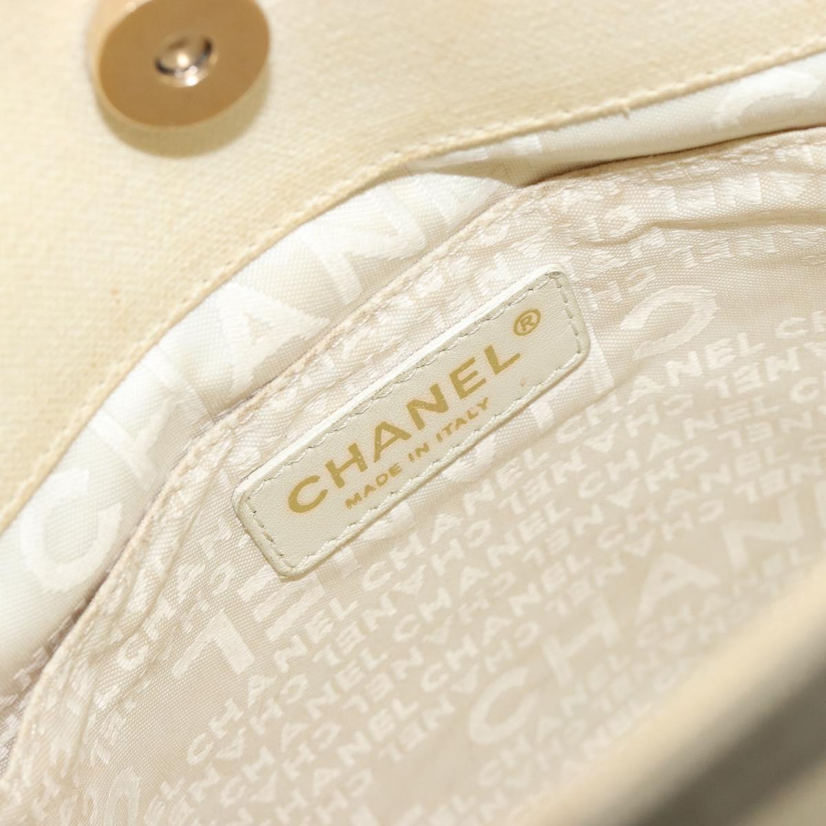 CHANEL Window line Tote Bag Canvas Beige Gold CC Auth 183024