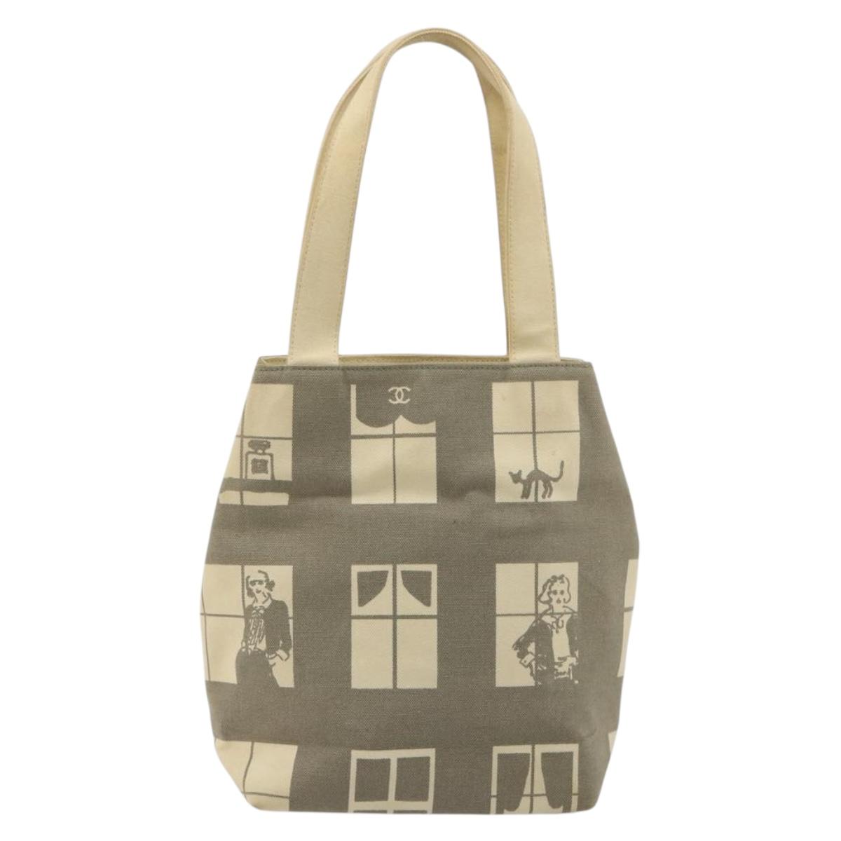 CHANEL Window line Tote Bag Canvas Beige Gold CC Auth 183024